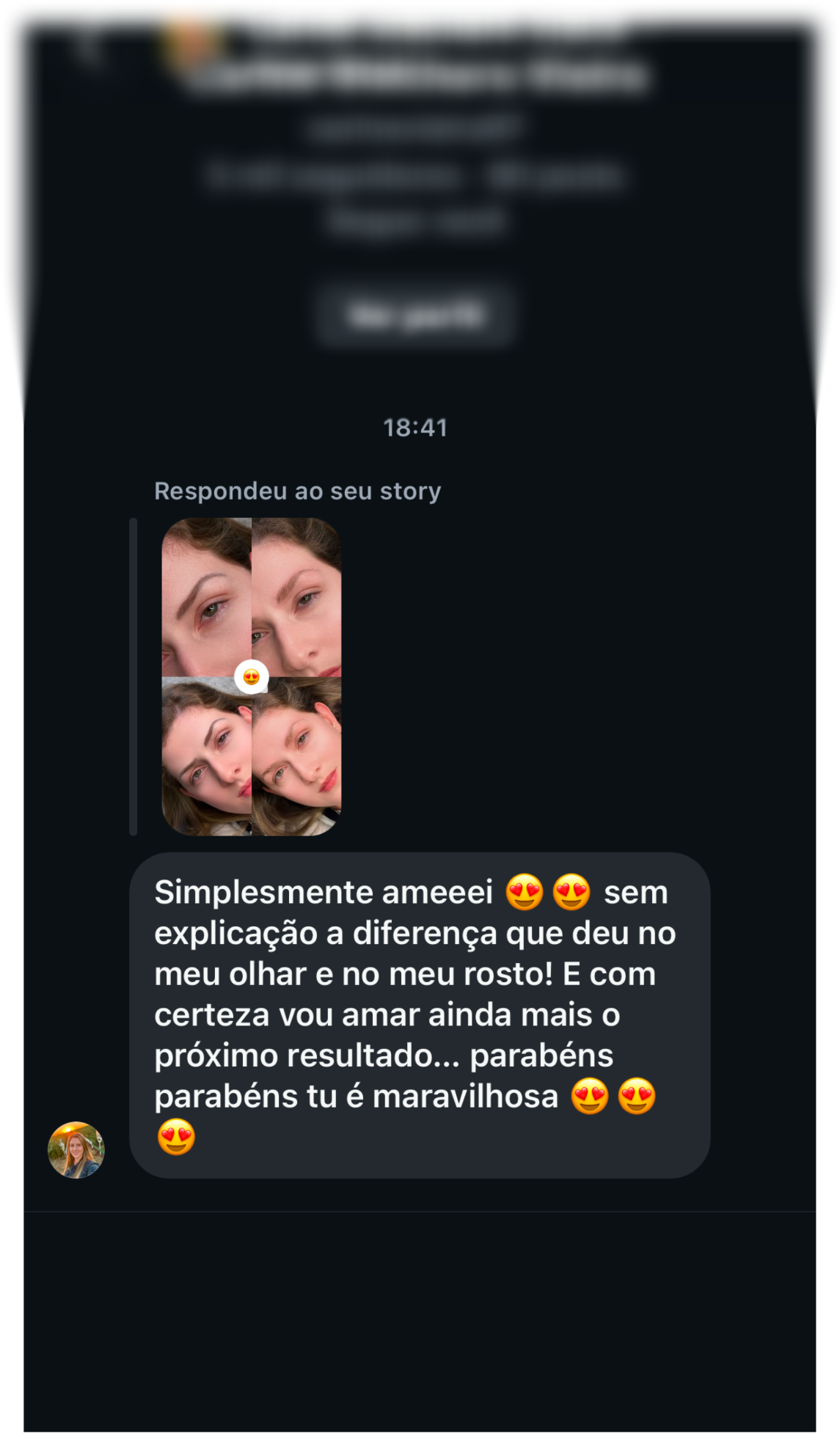 Resultado com depoimento — antes e depois